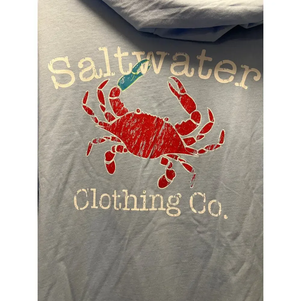 NWT Saltwater Clothing Co Men’s‎ Montauk Crab Pullover Hoodie Tee Size XL Blue